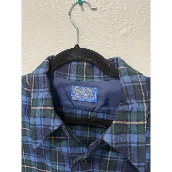 Pendleton Men’s Vintage Board Shirt Loop Collar Blue Plaid Wool USA Large - Picture 5 of 8